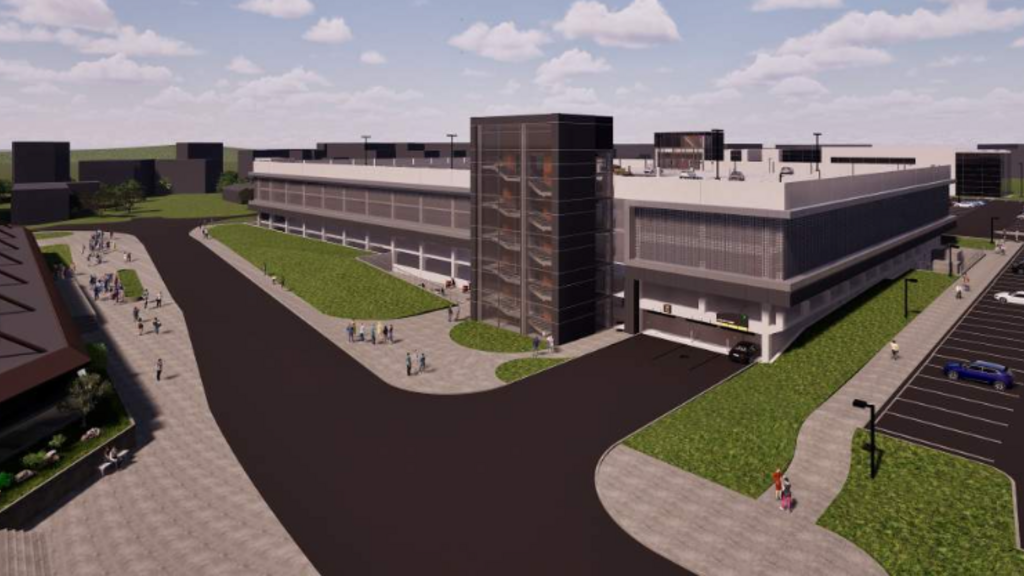 Arena parking ramp southwest birdseye perspective